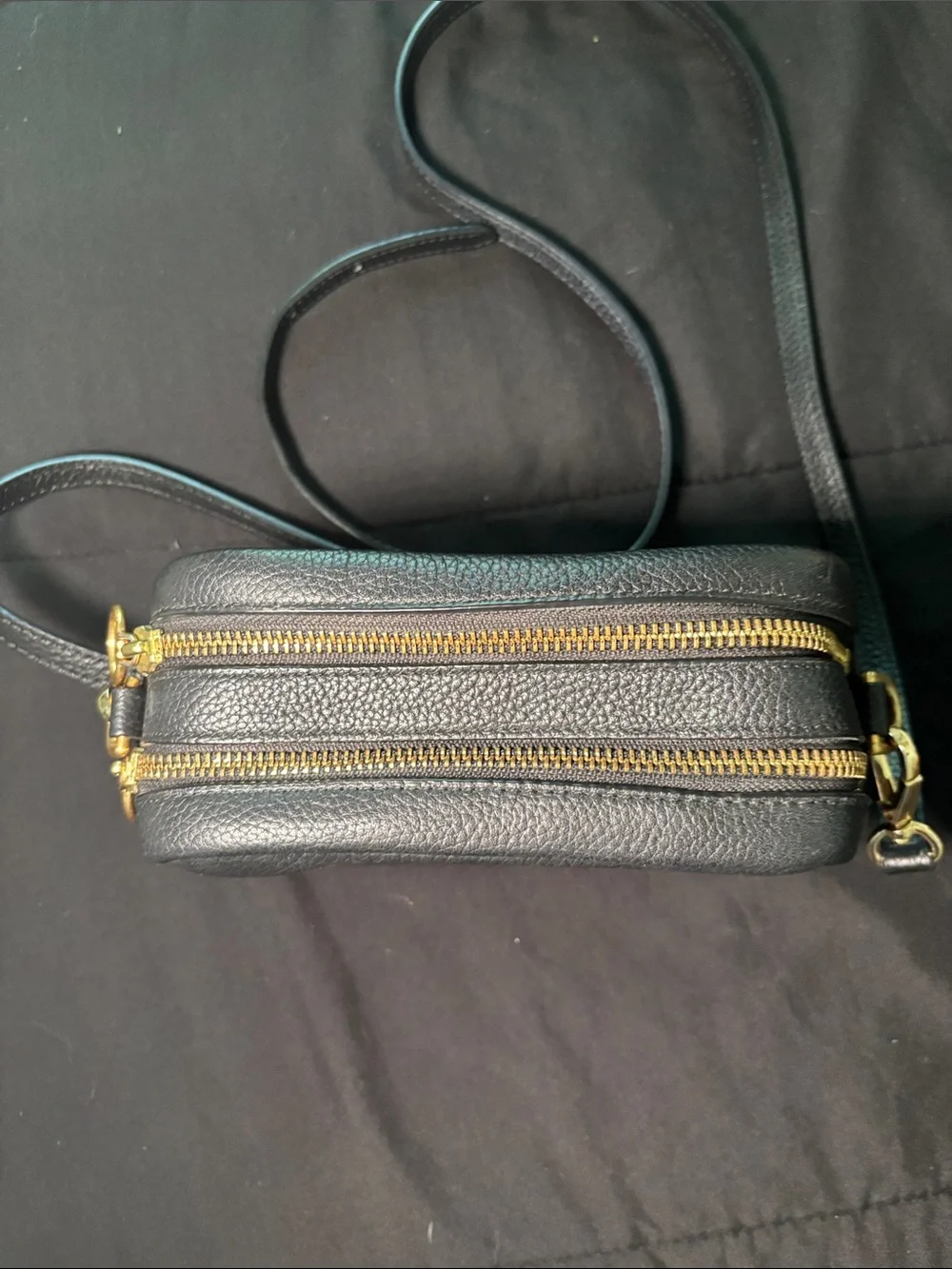 Tory Burch Black Pebbled Leather Crossbody with Embossed Logo